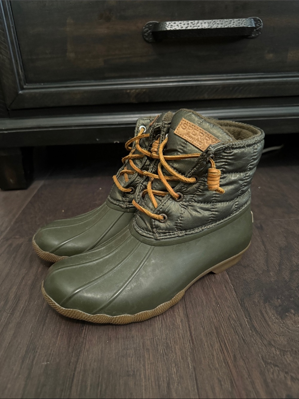 Sperry Kids Olive Green & Tan Lace-Up Duck Boots